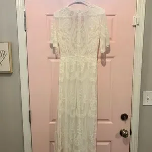 White lace mesh overlay maternity maxi dress hot sale